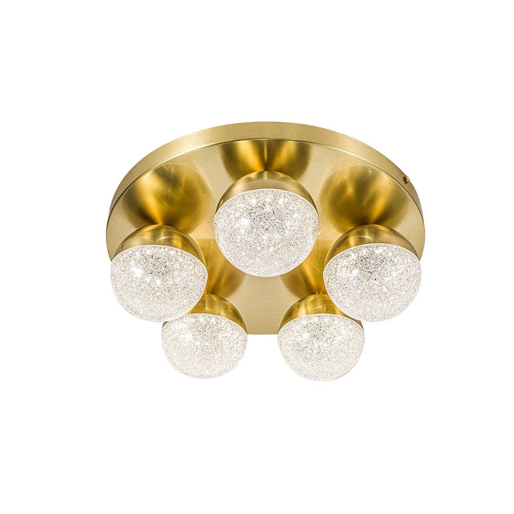 Dew 5 Light Bathroom Ceiling Light in Satin Brass IP44