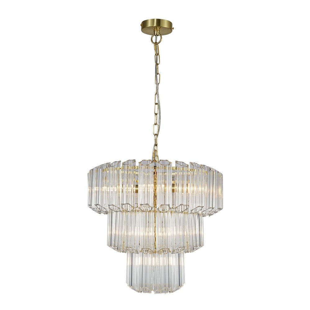 Pierre 7 Light Crystal Pendant in Satin Brass