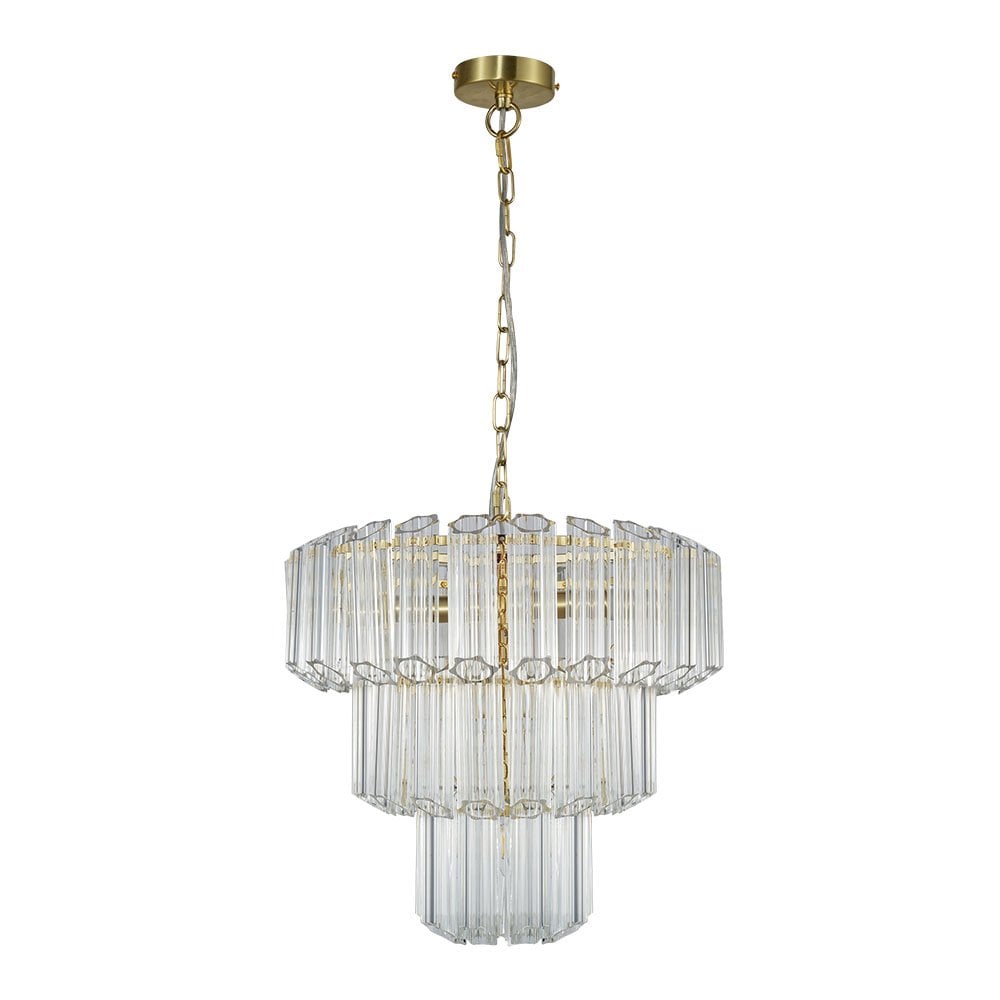 Pierre 7 Light Crystal Pendant in Satin Brass