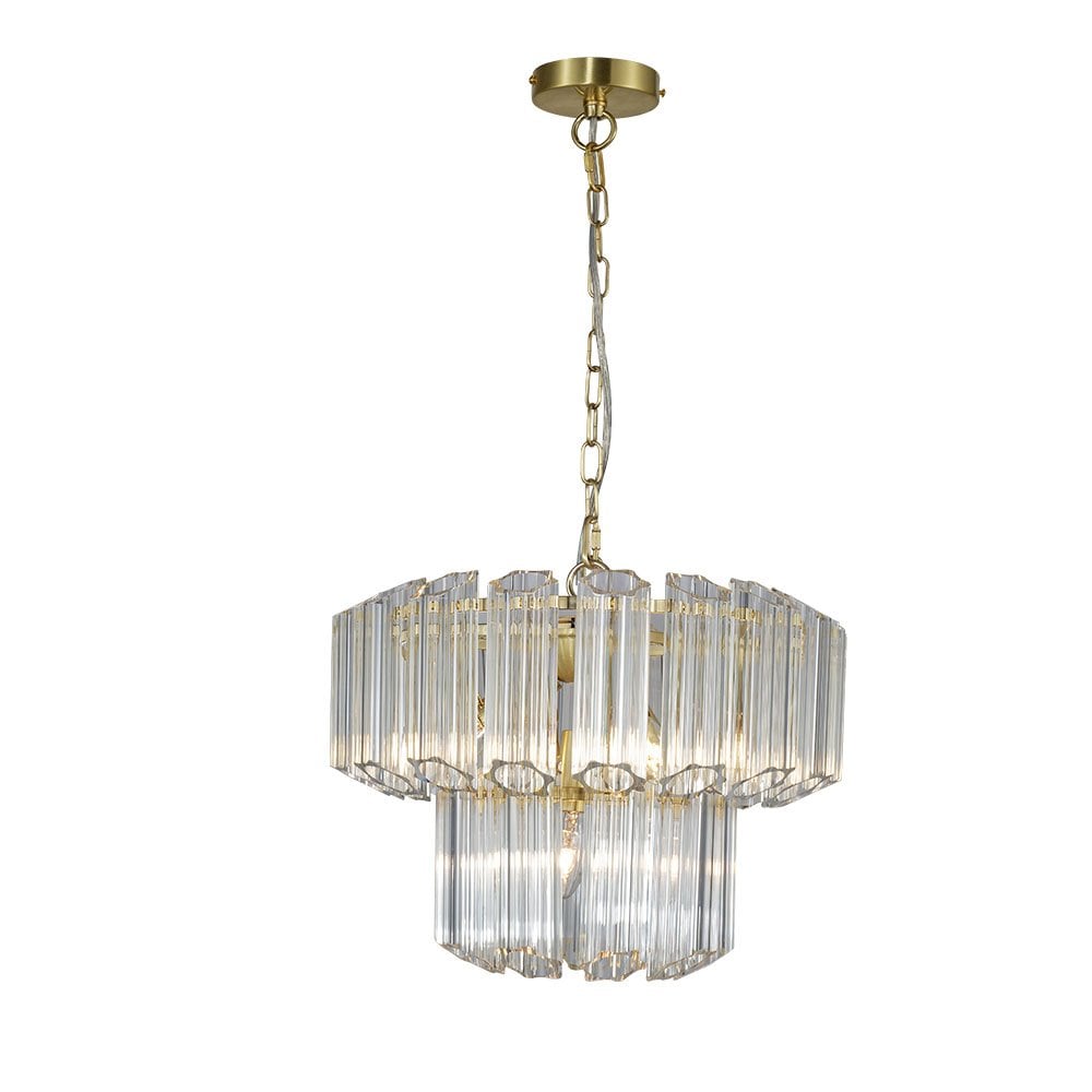 Pierre 4 Light Crystal Pendant in Satin Brass