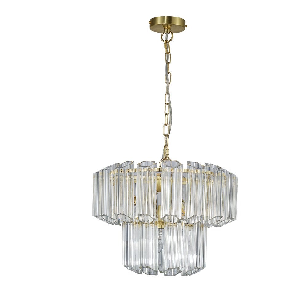 Pierre 4 Light Crystal Pendant in Satin Brass
