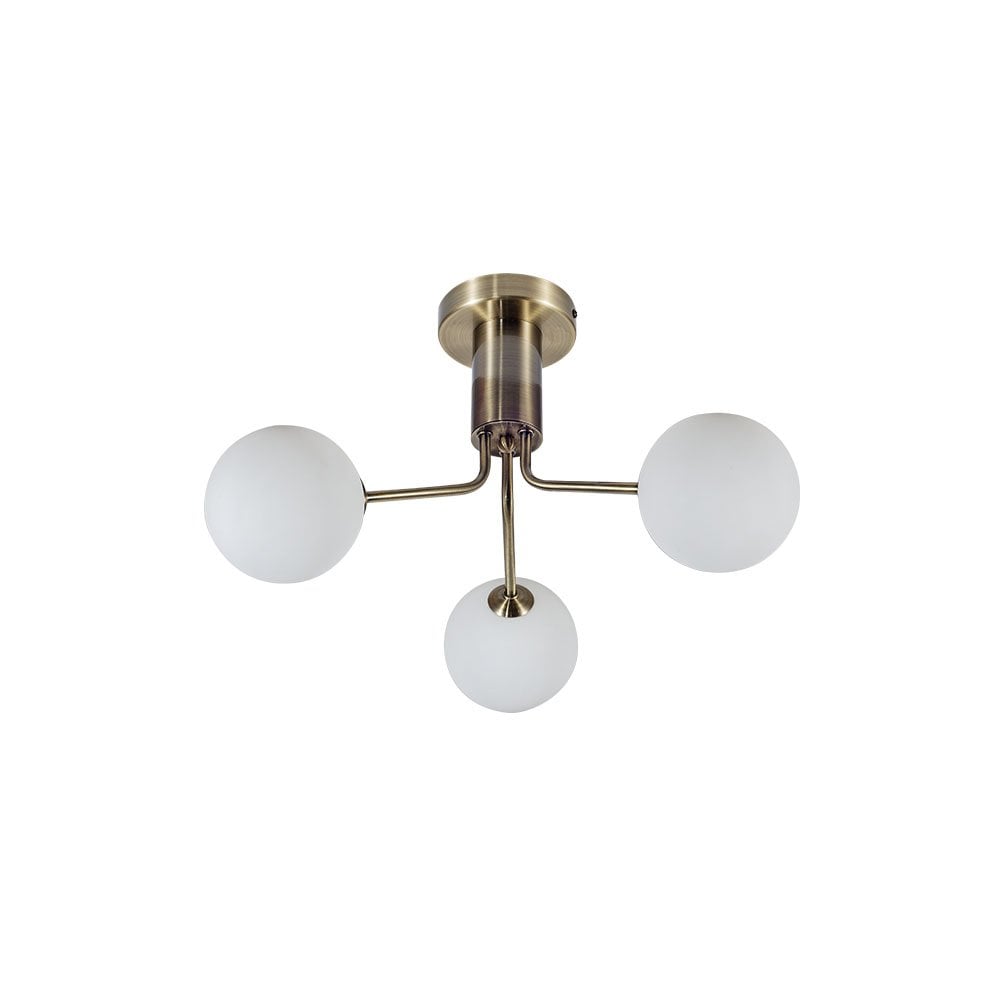 Lando 3 Light Semi Flush Fitting in Antique Brass