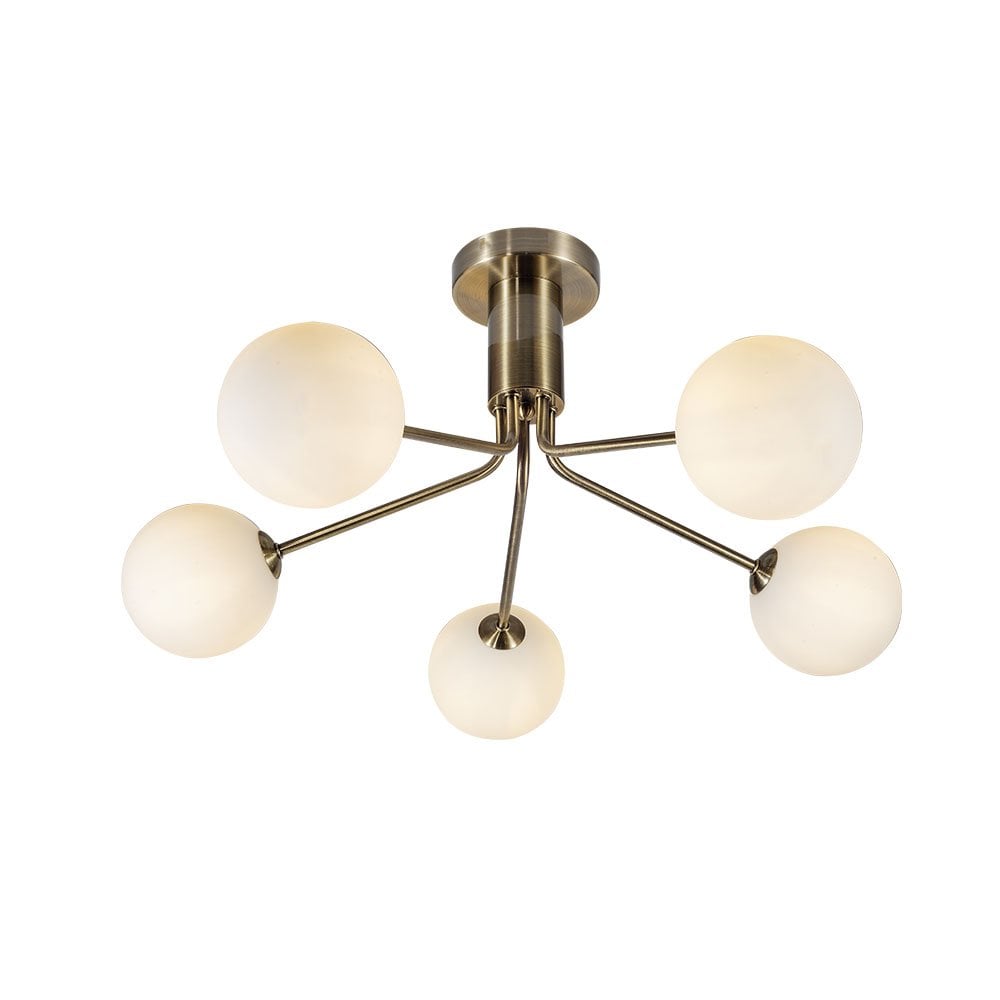 Lando 5 Light Semi Flush Fitting in Antique Brass