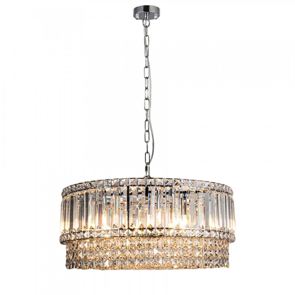 Isla 9 Light Polished Chrome Crystal Pendant
