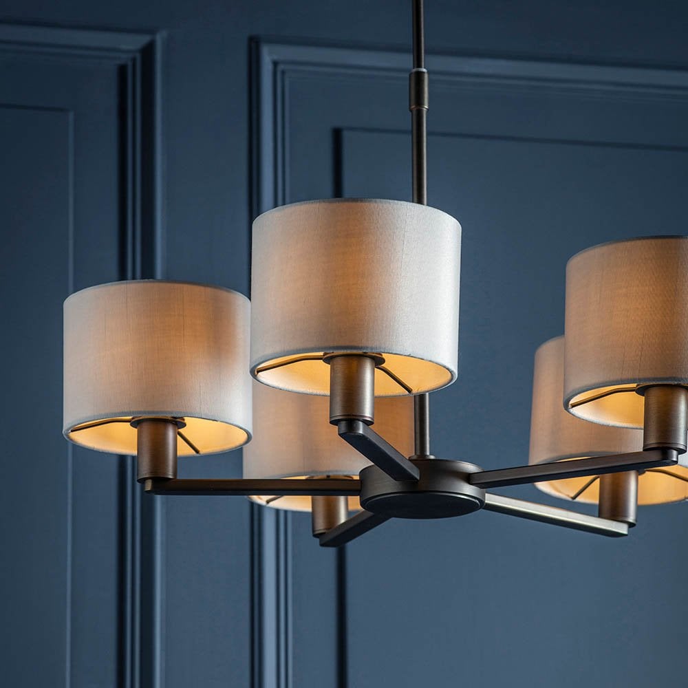 Daley 5 Light Multi Lighti Arm Pendant in Bronze C/W Marble Shades
