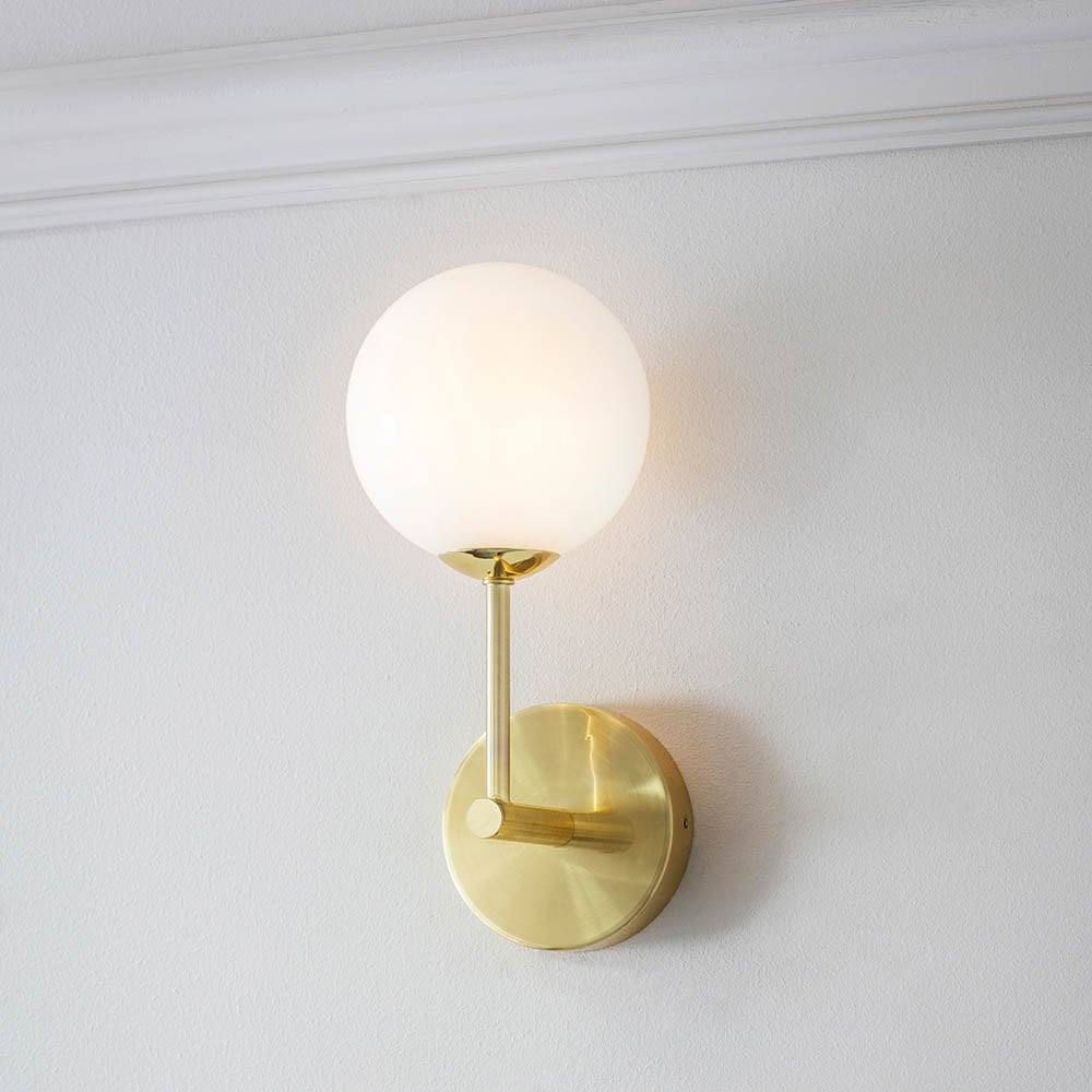 Otto Wall Light in Brushed Brass with Gloss Opal Glass