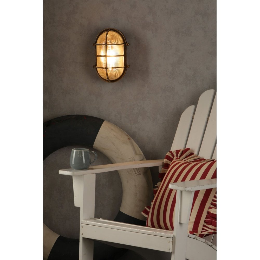 Admiral Large Oval Wall Bulkhead Antique Brass IP64