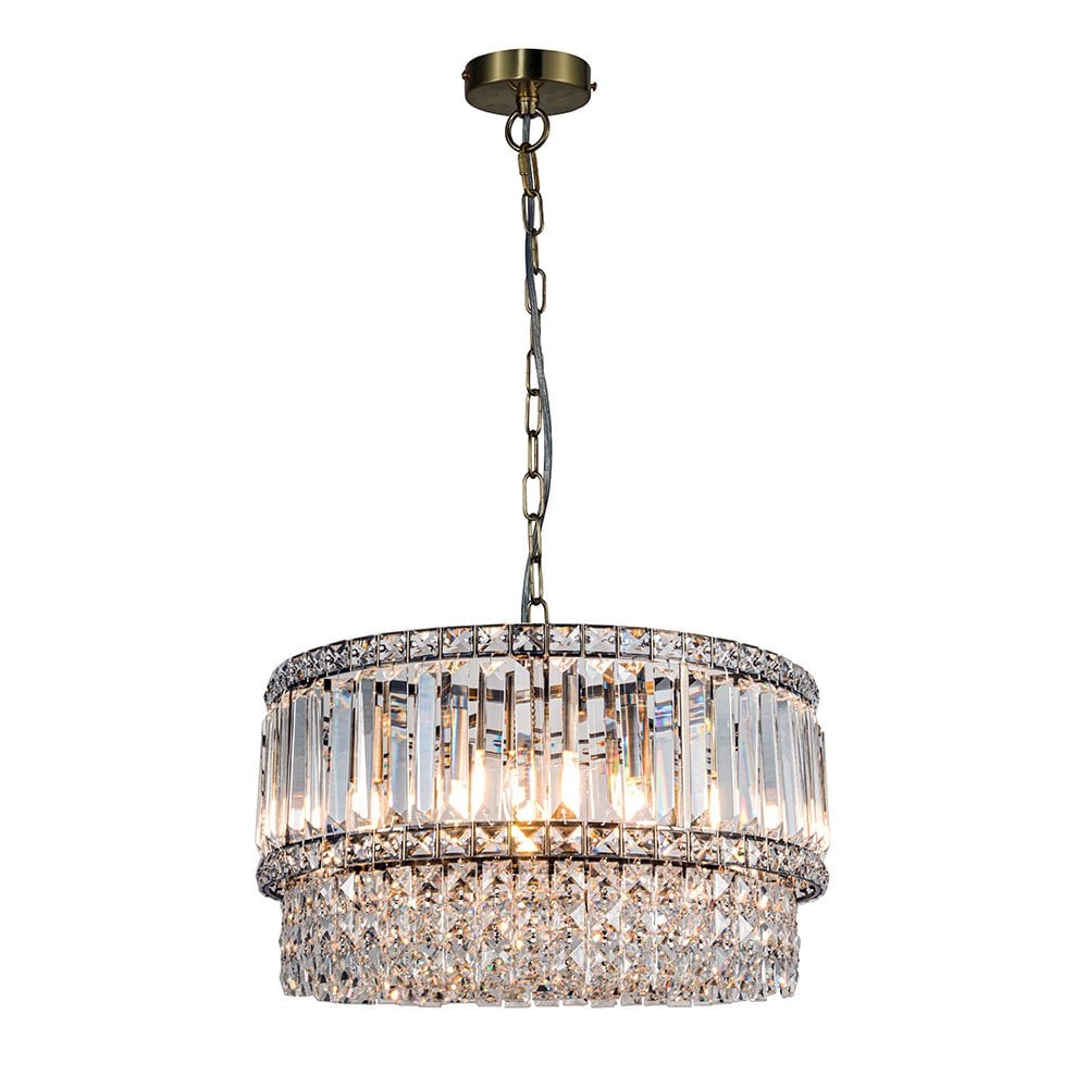 Isla 6 Light Antique Brass Crystal Pendant