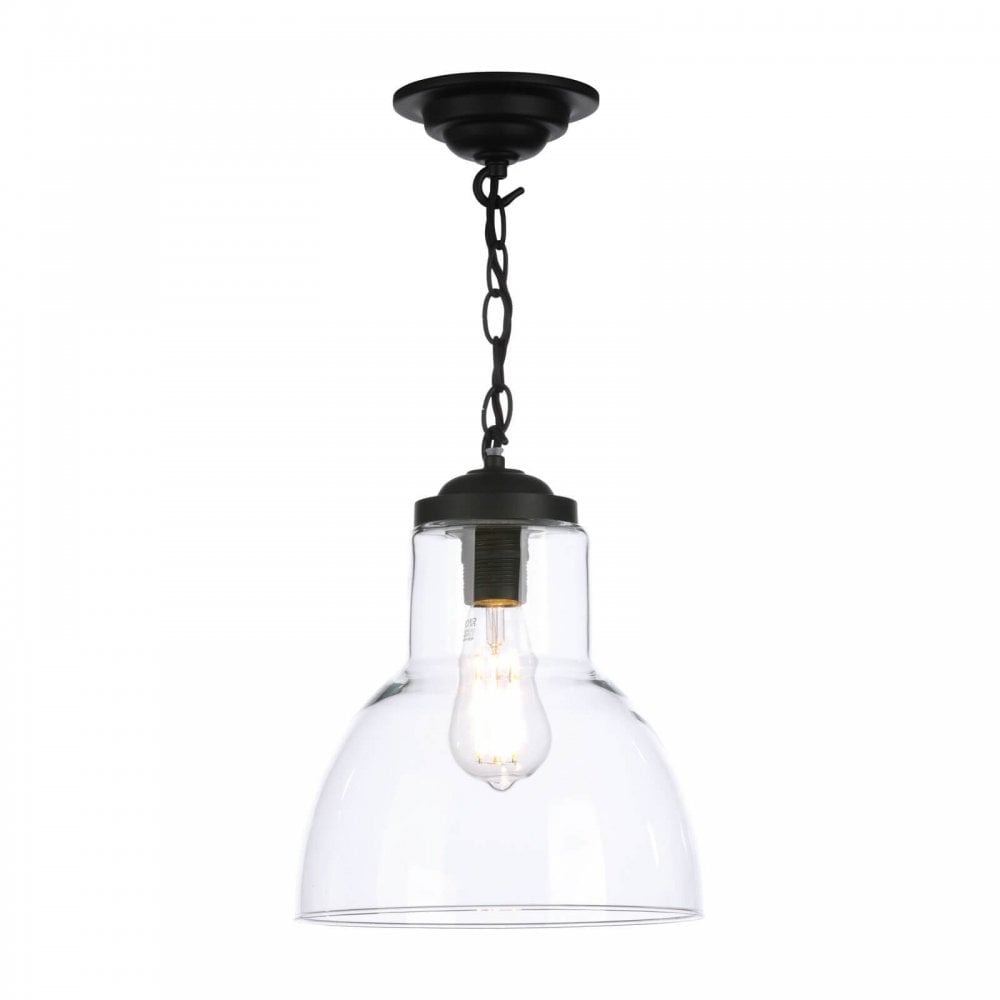 Upton Small Clear Glass Pendant with Black Finish