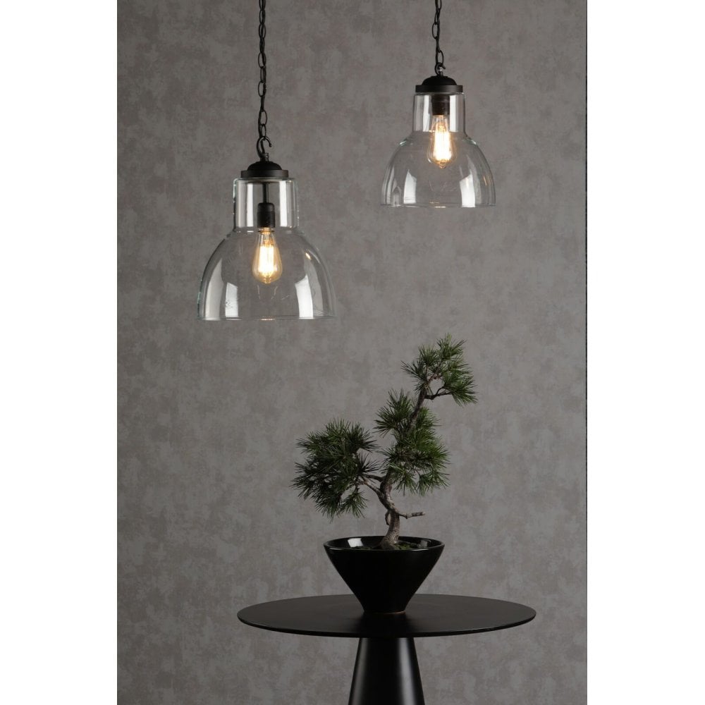 Upton Small Clear Glass Pendant with Black Finish