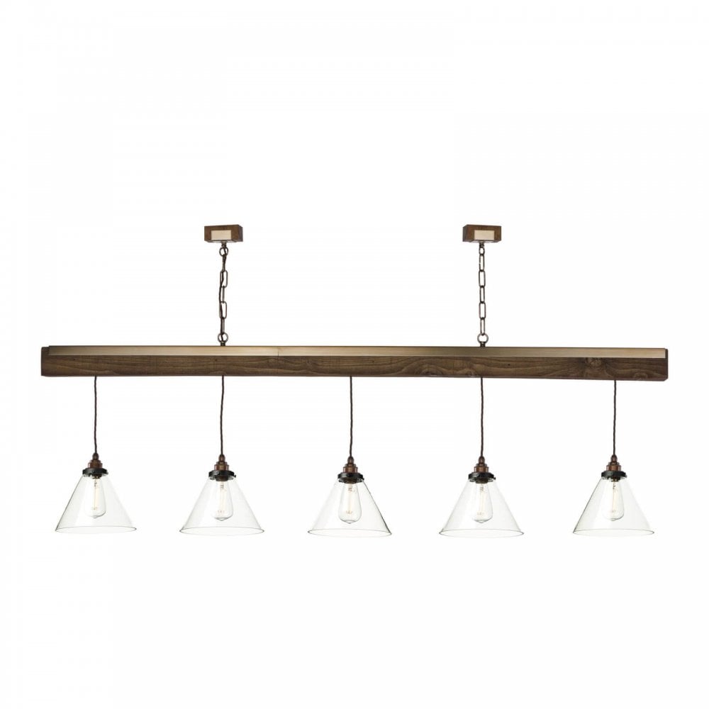 Aspen 5 Light Beam Pendant in Wood Effect