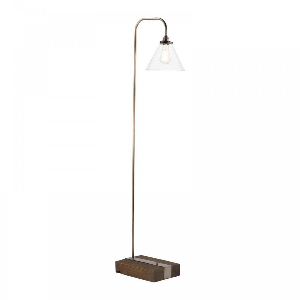 Aspen Wood Effect Floor Lamp with Glass Shade