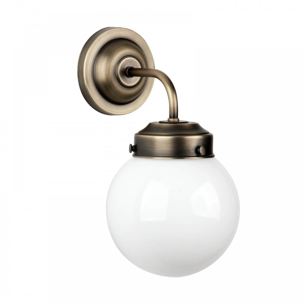 Fairfax Antique Brass Wall Light with Opal Glass