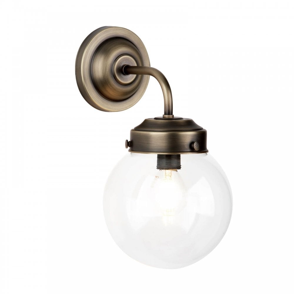Fairfax Antique Brass Wall Light with Clear Glass