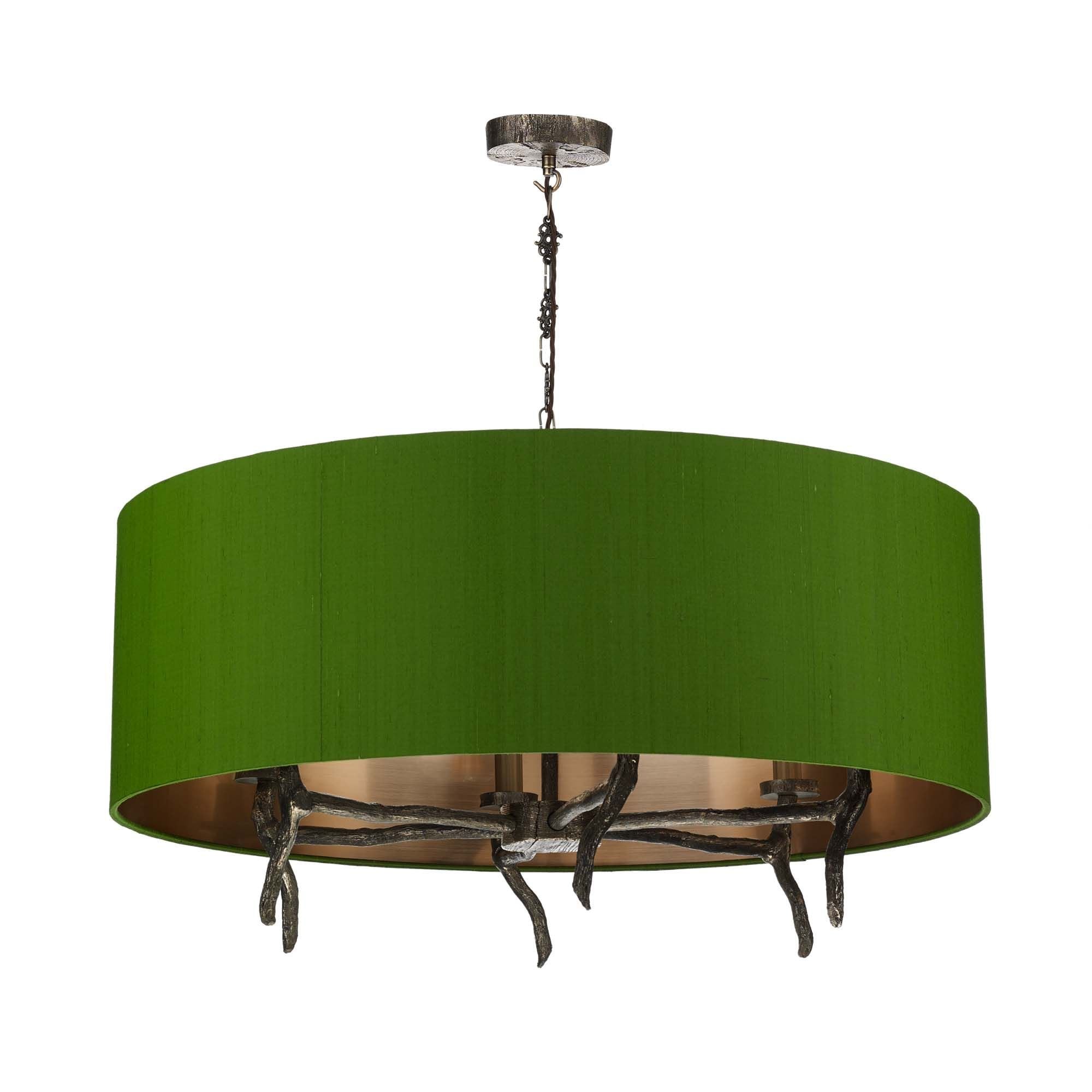 Joshua 6 Light Shaded Bronze Pendant Taupe Silk Shade Bronze Lining
