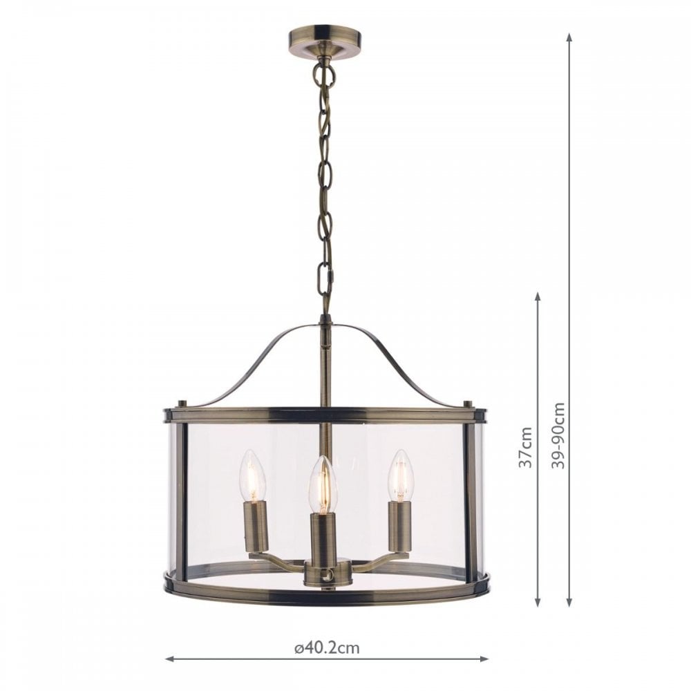 Harrington 3 Light Pendant in Antique Brass & Glass