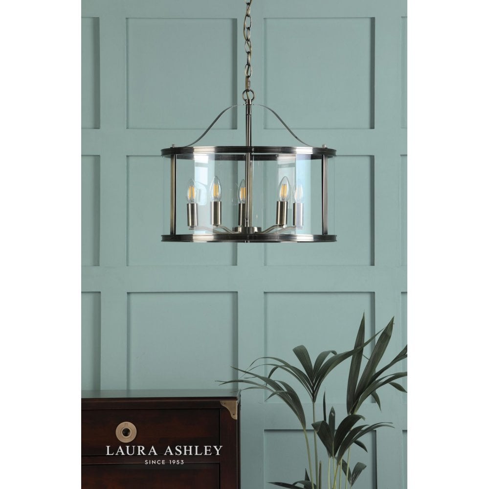 Harrington 5 Light Pendant in Antique Brass & Glass