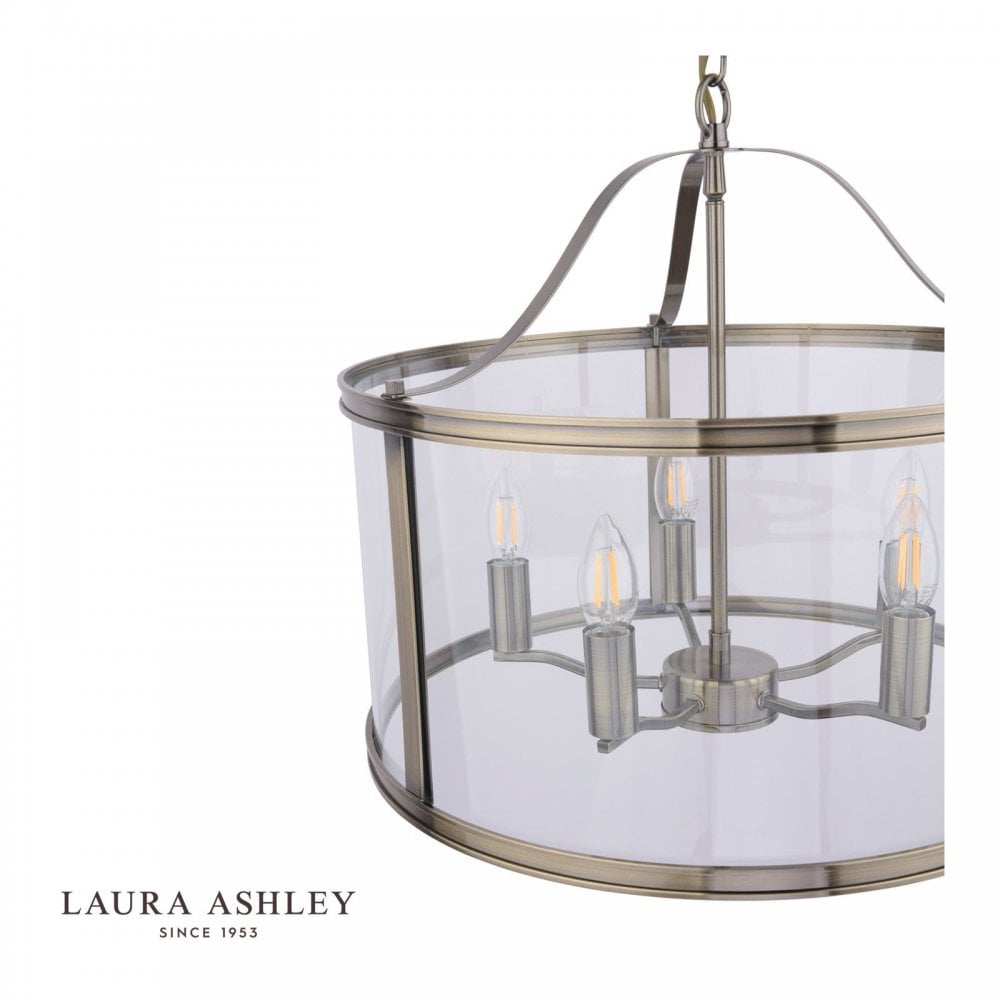 Harrington 5 Light Pendant in Antique Brass & Glass