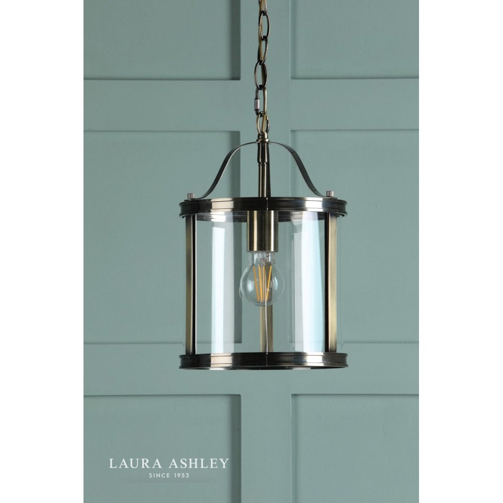 Harrington 1 Light Pendant in Antique Brass & Glass