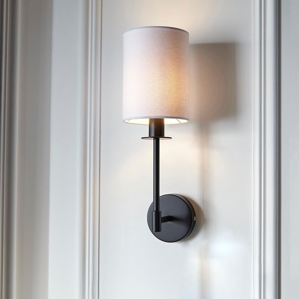 Sancerre Matt Black Wall Light C/W White Shade