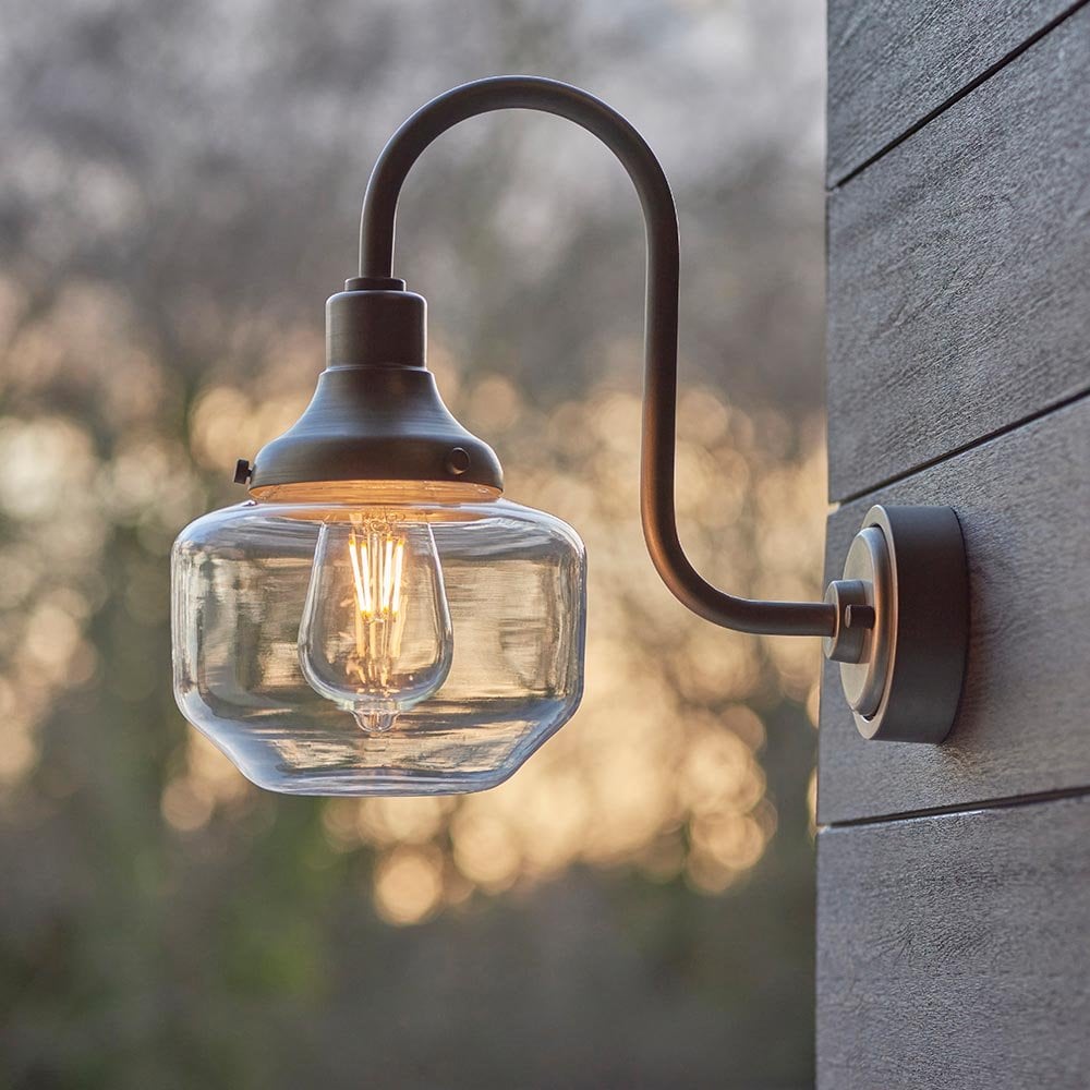Swan Neck Outdoor Wall Light in Aged Pewter