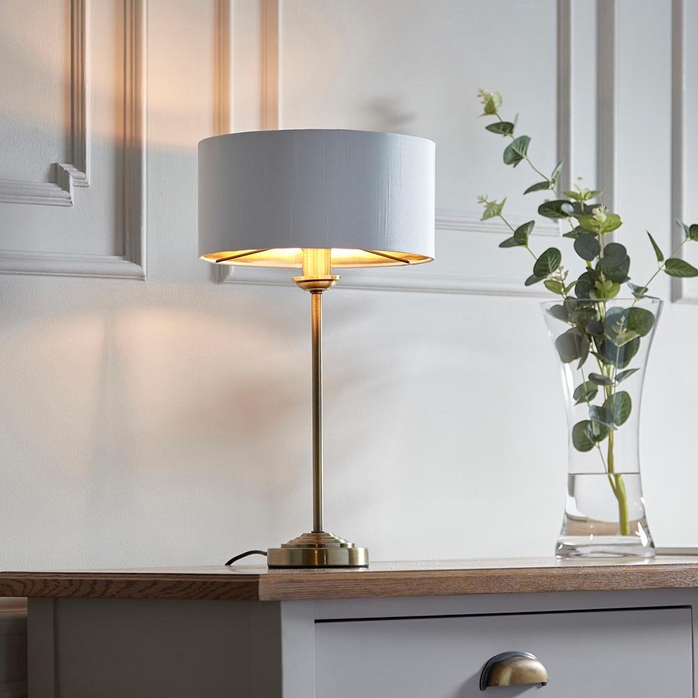 Highclere 1 Light Antique Brass Table Lamp C/W White Shade