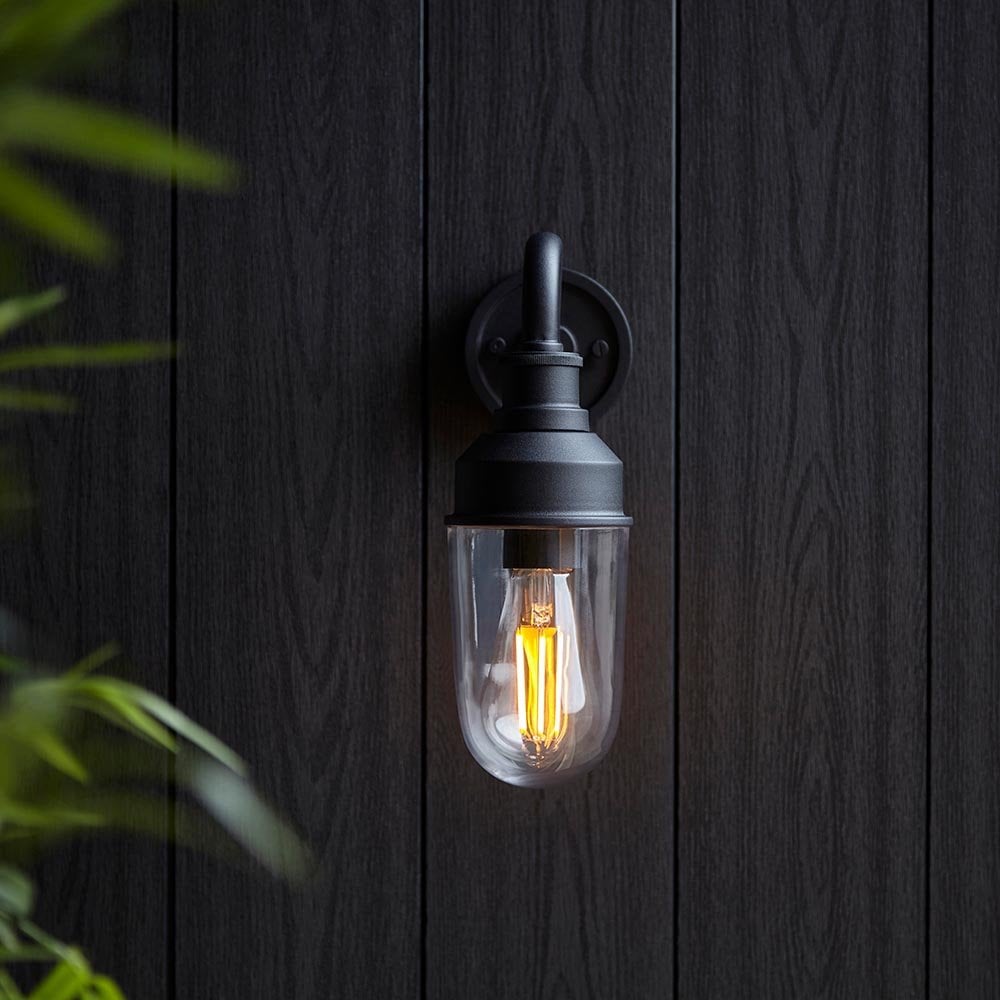 Terry Outdoor Curved Wall Light in Matt Black Finish IP44