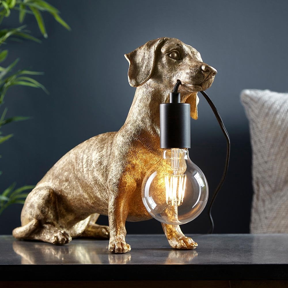 Daschund Table Lamp in Vinatge Gold