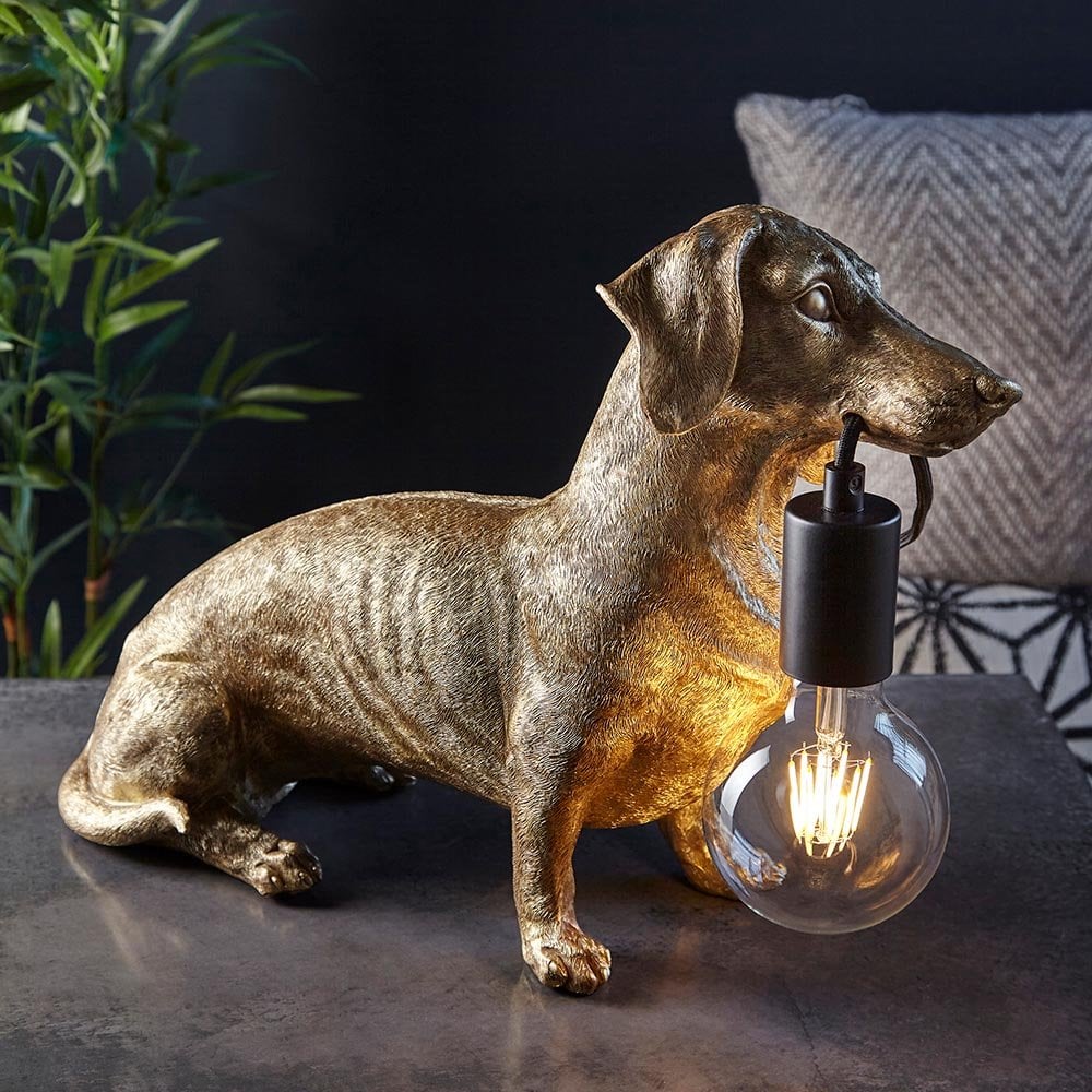Daschund Table Lamp in Vinatge Gold