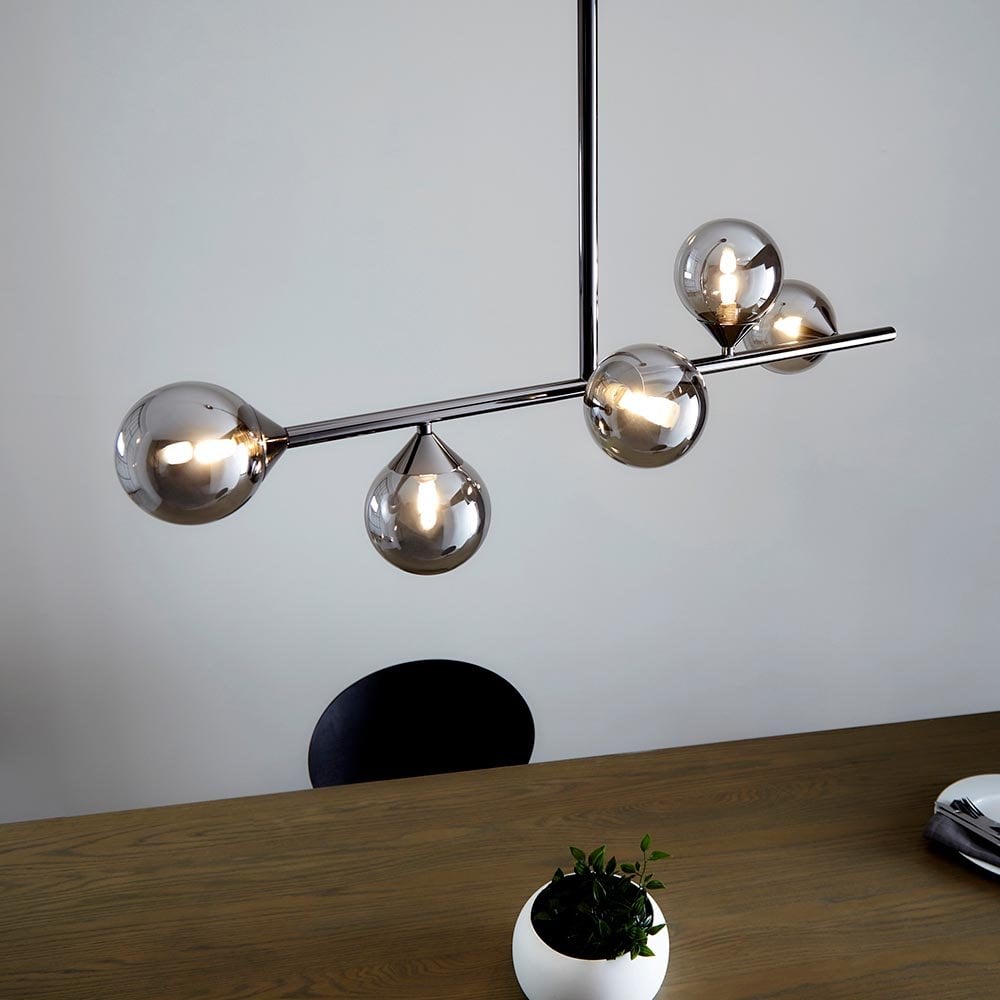 Black Linear Pendant C/W Smoked Mirror Glass Shades