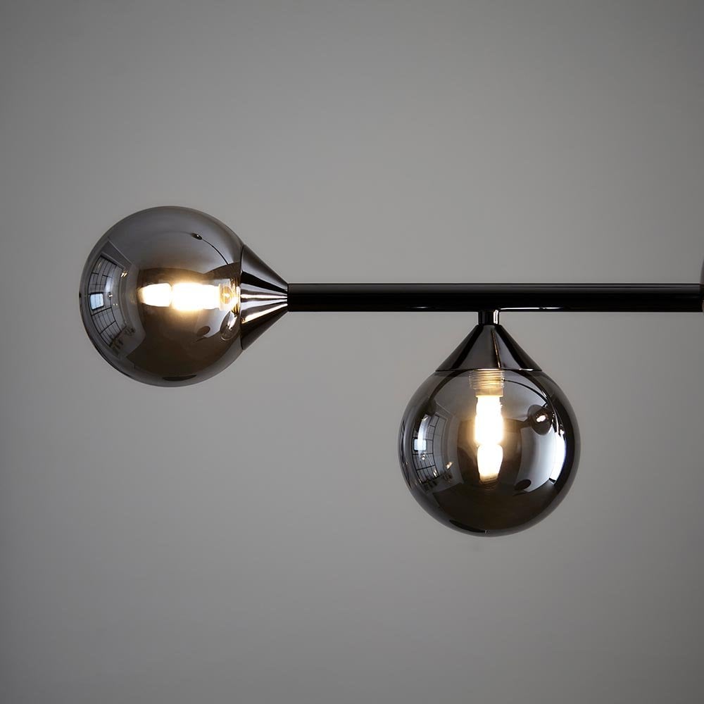 Black Linear Pendant C/W Smoked Mirror Glass Shades