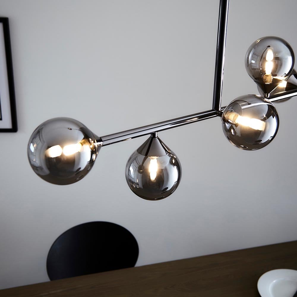 Black Linear Pendant C/W Smoked Mirror Glass Shades