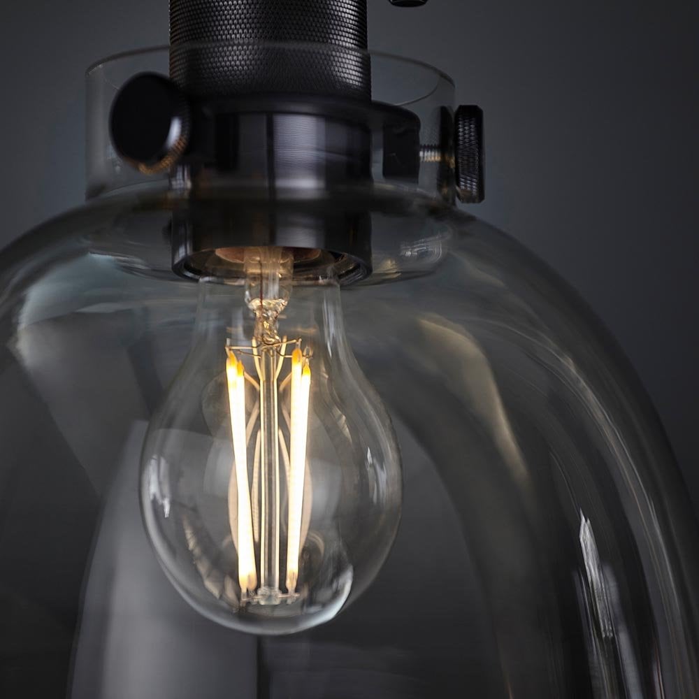 Urban Belle Flush Light in Matt Black & Grey Glass Shade