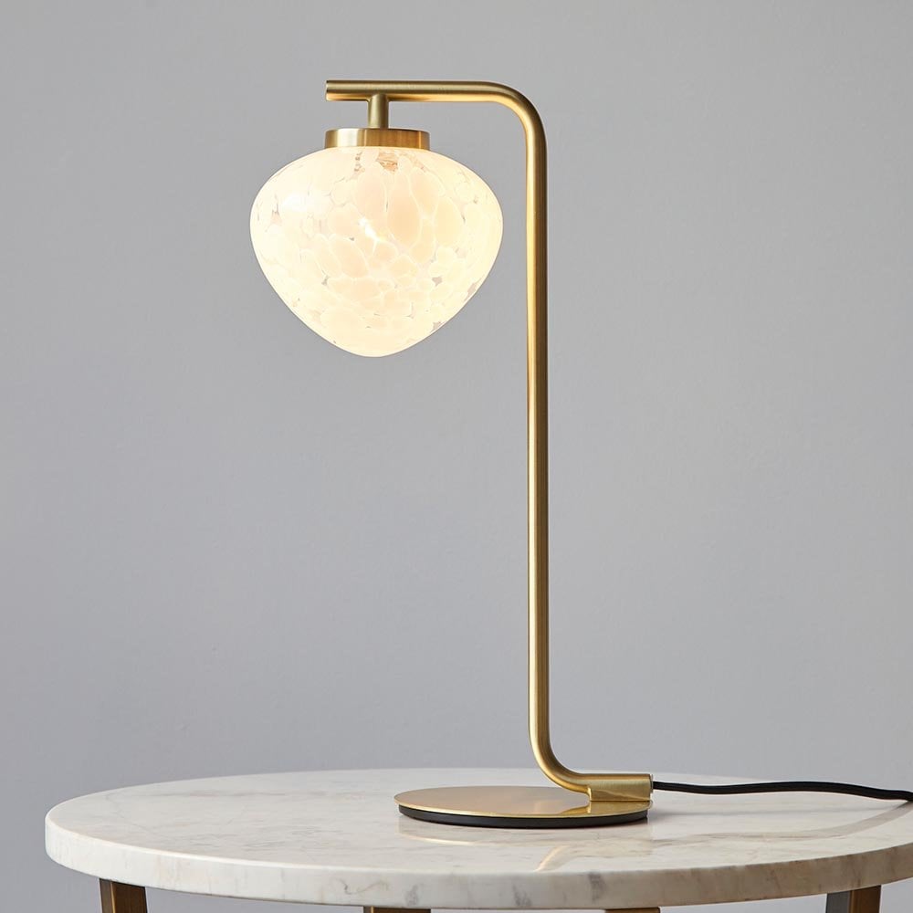 Mali Satin Brass Table Lamp with a Coneftti Glass Shade