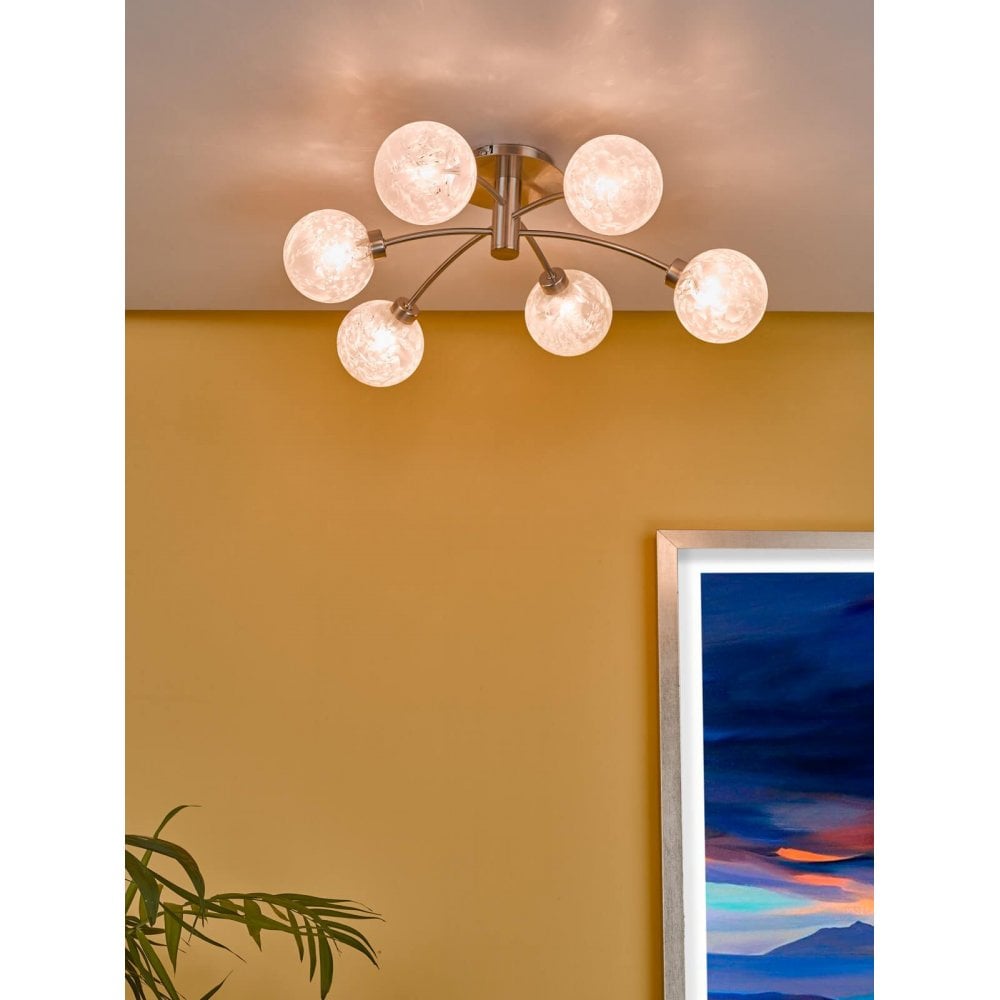 Avari 6 Light Semi Flush Satin Nickel & Frosted Glass