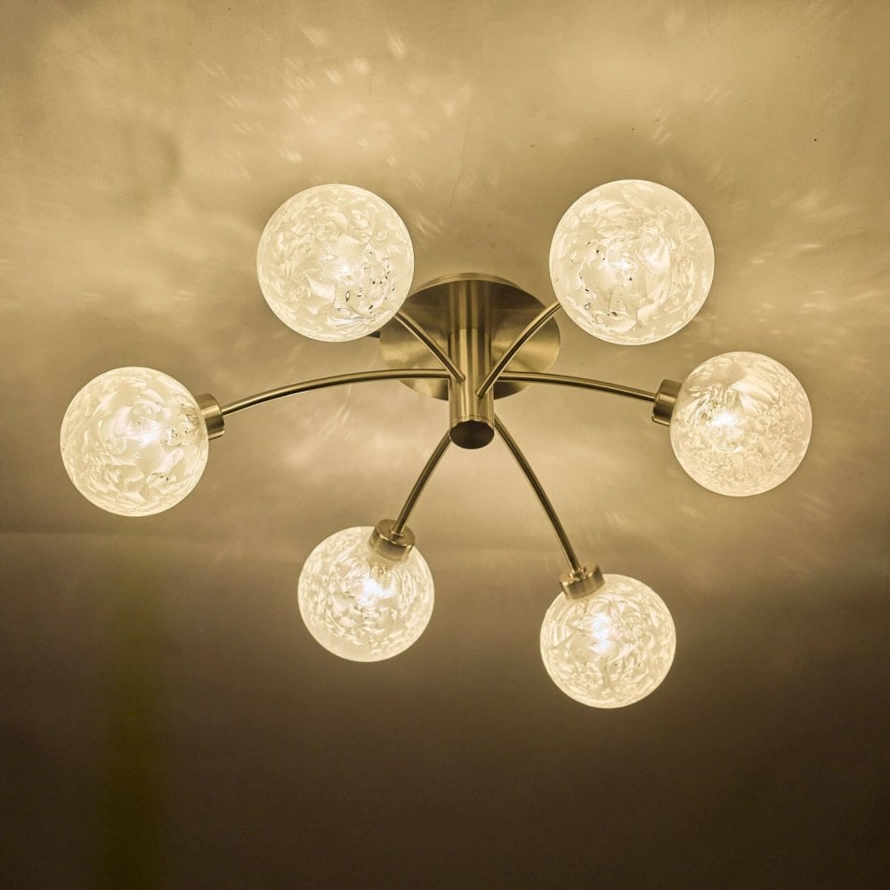 Avari 6 Light Semi Flush Satin Nickel & Frosted Glass