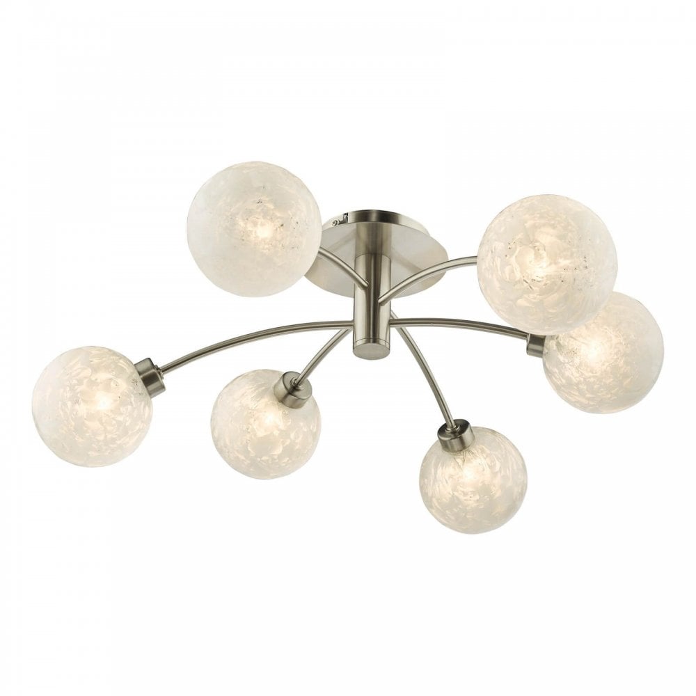 Avari 6 Light Semi Flush Satin Nickel & Frosted Glass