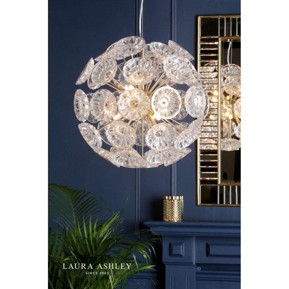 Elwick 6 Light Pendant Textured Glass & Antique Brass