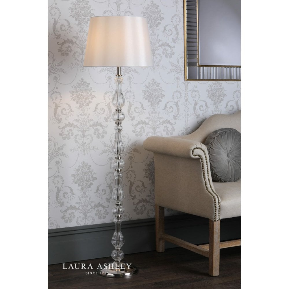 Bradshaw Floor Lamp Polished Nickel & Ribbed Glass With Shade