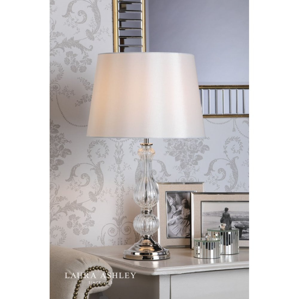 Bradshaw Table Lamp Polished Nickel & Ribbed Glass With Shade