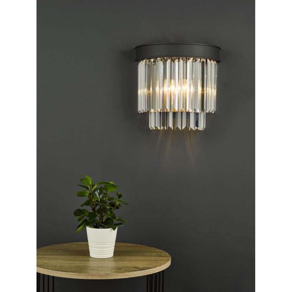 Celeus 2 Light Crystal Wall Light in Anthracite