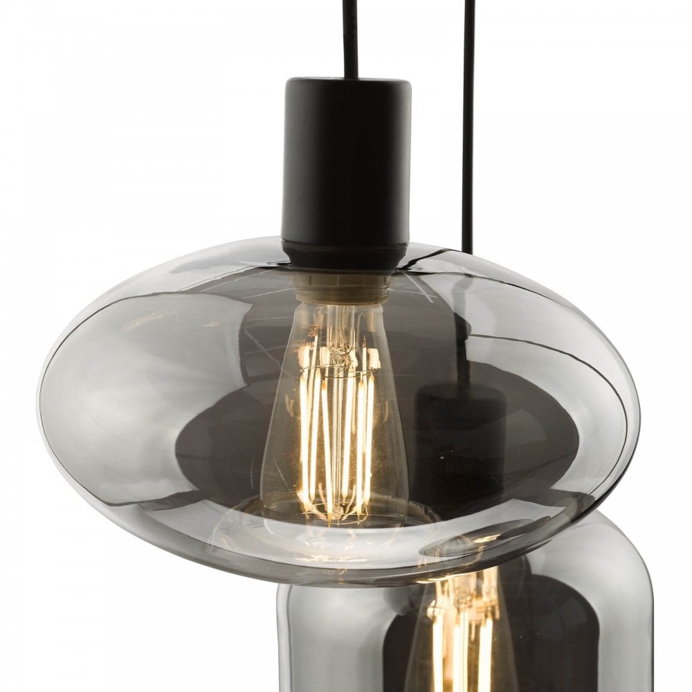 Aiden 3 Light Cluster Pendant in Satin Black & Smoked Glass
