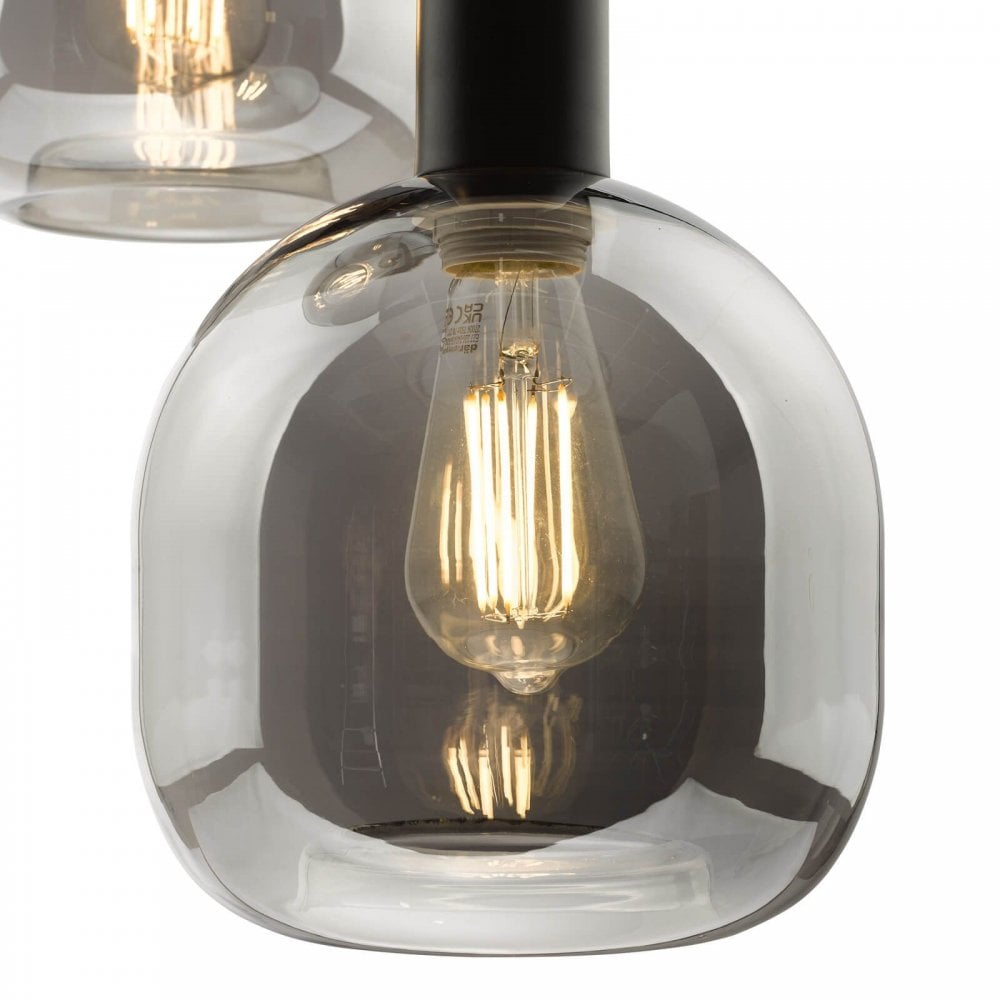 Aiden 3 Light Cluster Pendant in Satin Black & Smoked Glass