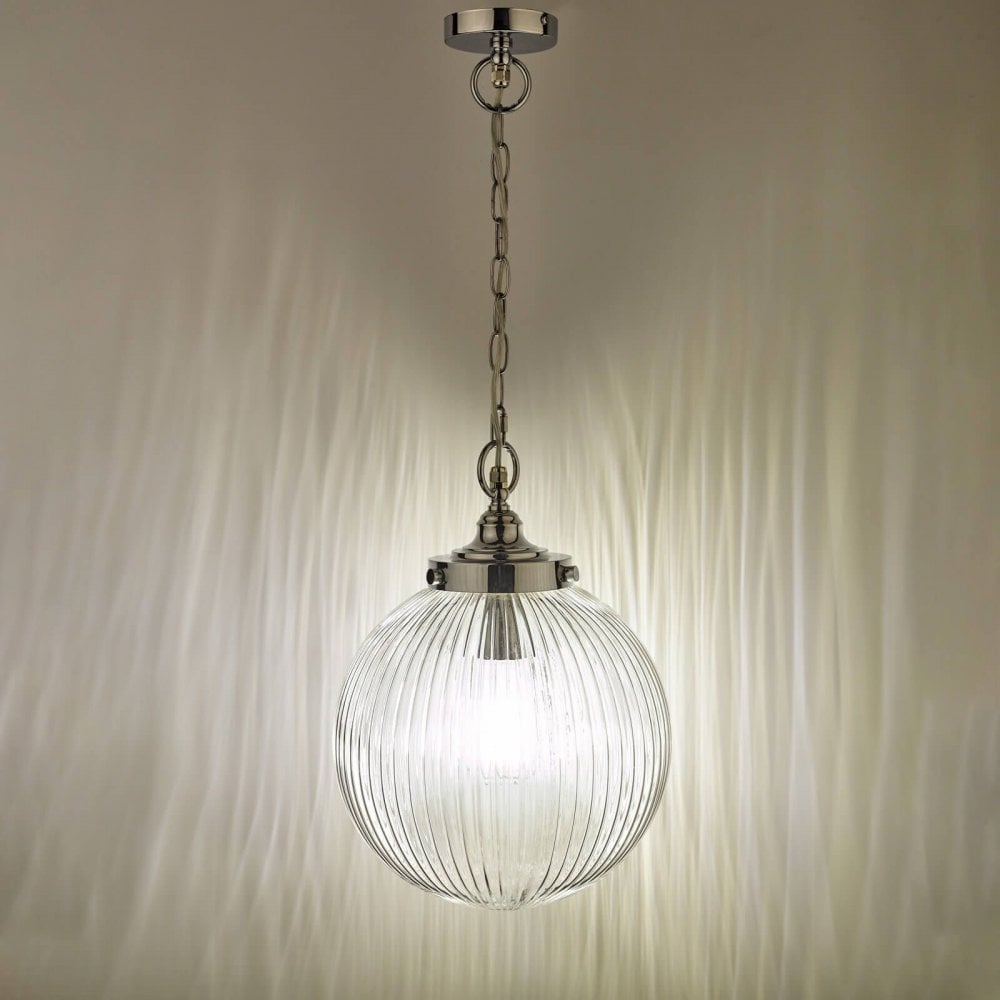 Tamara Pendant in Polished Chrome with Ribbed Glass IP44