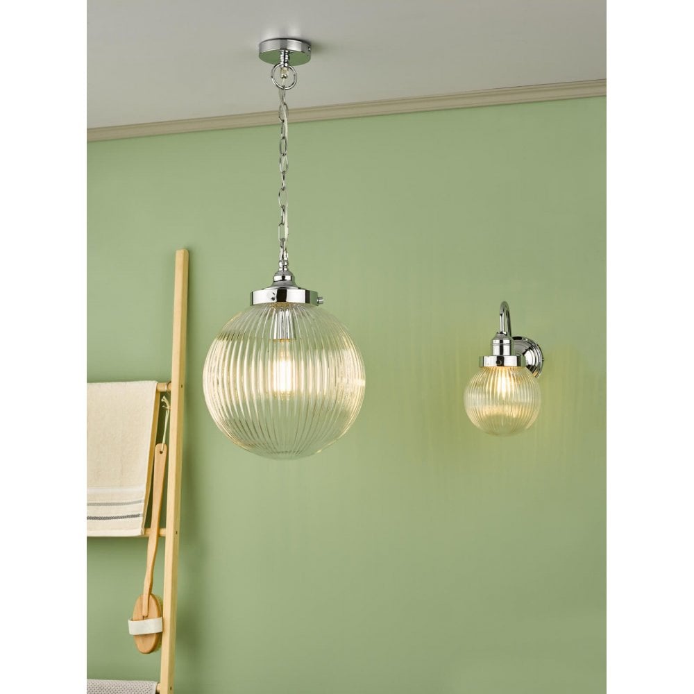 Tamara Pendant in Polished Chrome with Ribbed Glass IP44