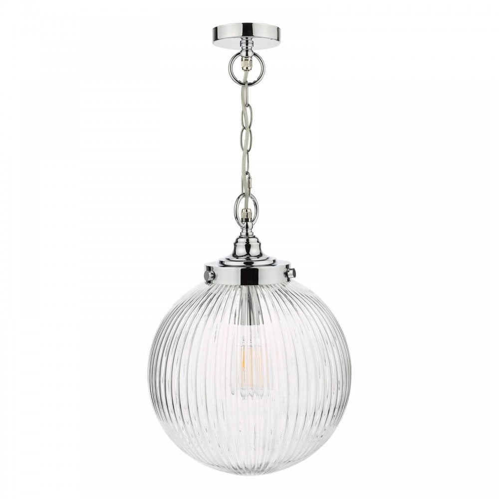 Tamara Pendant in Polished Chrome with Ribbed Glass IP44