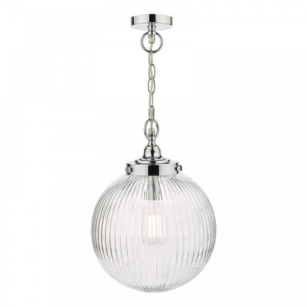 Tamara Pendant in Polished Chrome with Ribbed Glass IP44