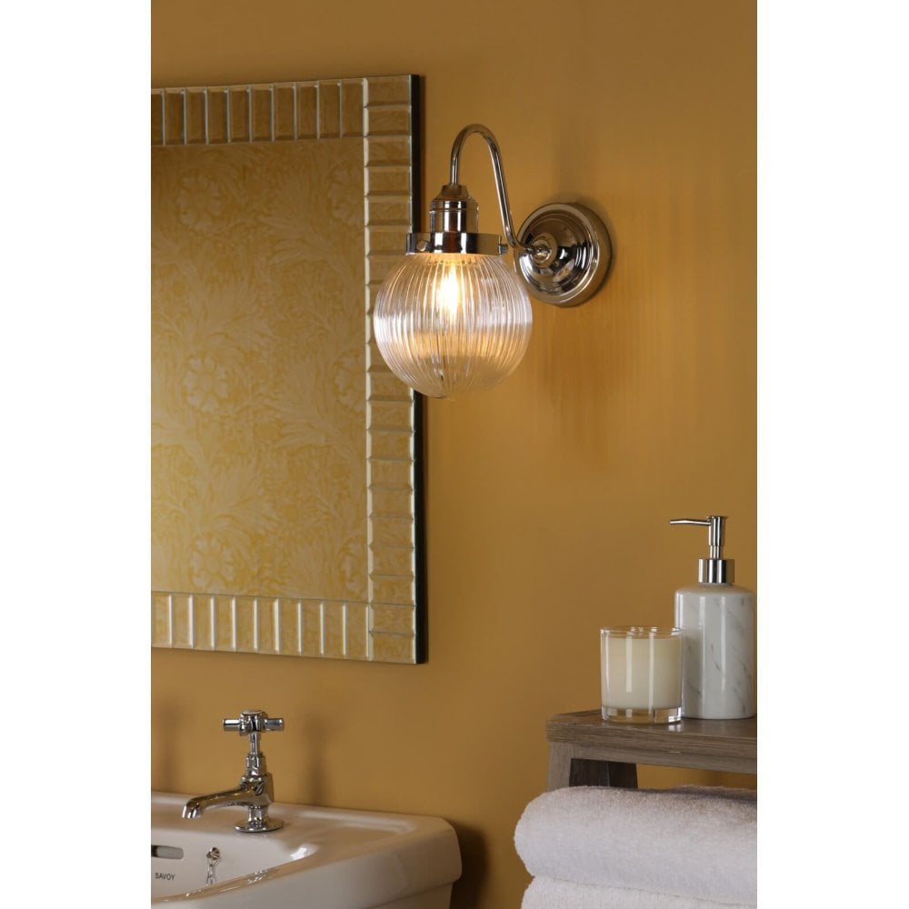 Tamara Wall Light in Polished Chrome with Ribbed Glass IP44
