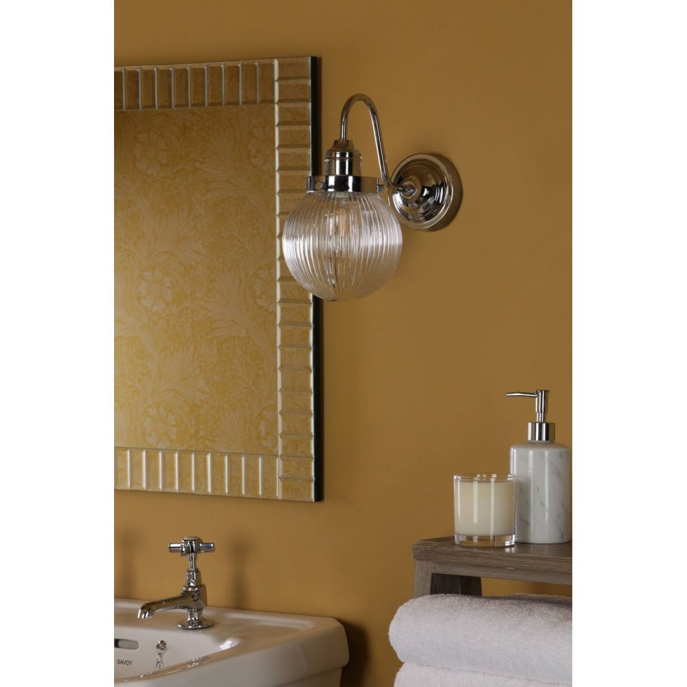 Tamara Wall Light in Polished Chrome with Ribbed Glass IP44