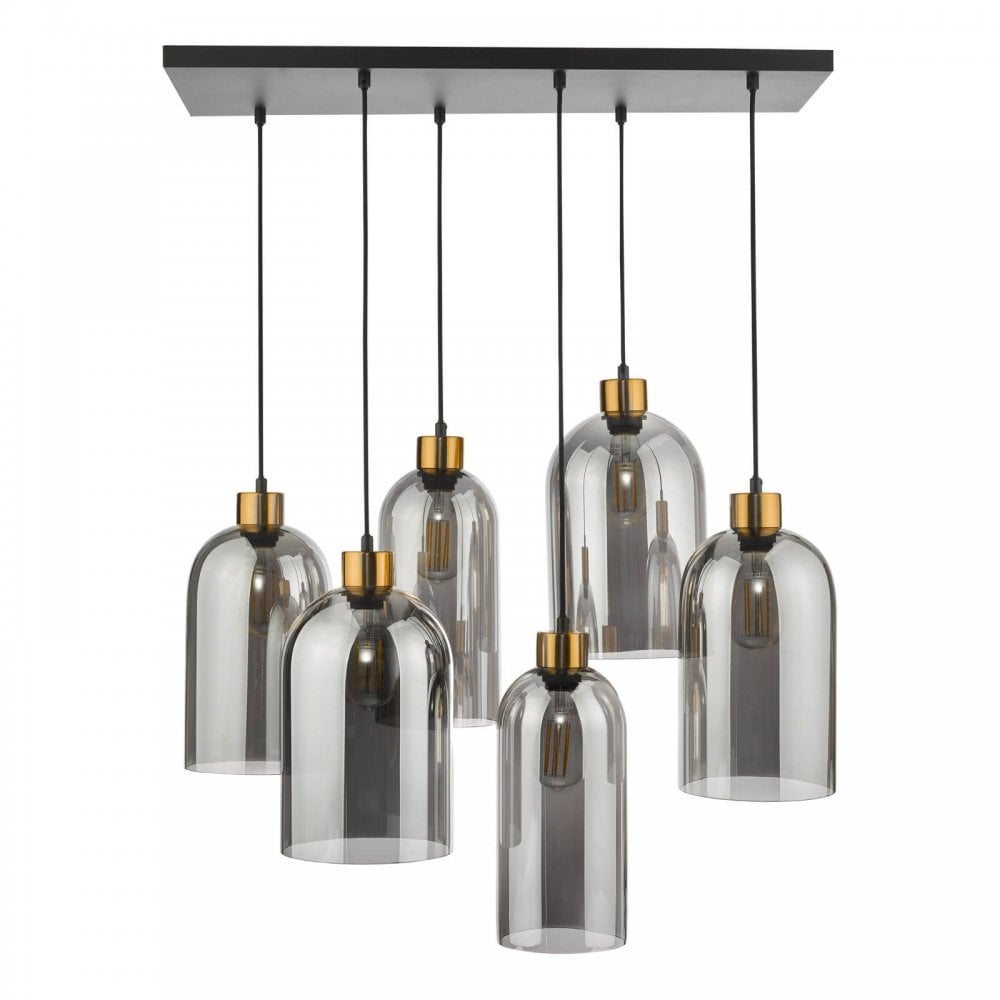 Alma 6 Light Smoked Glass & Black Bar Pendant